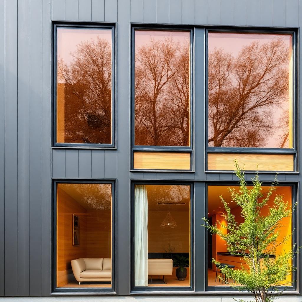 Moderne Fassade mit Holz-Aluminium-Fenstern