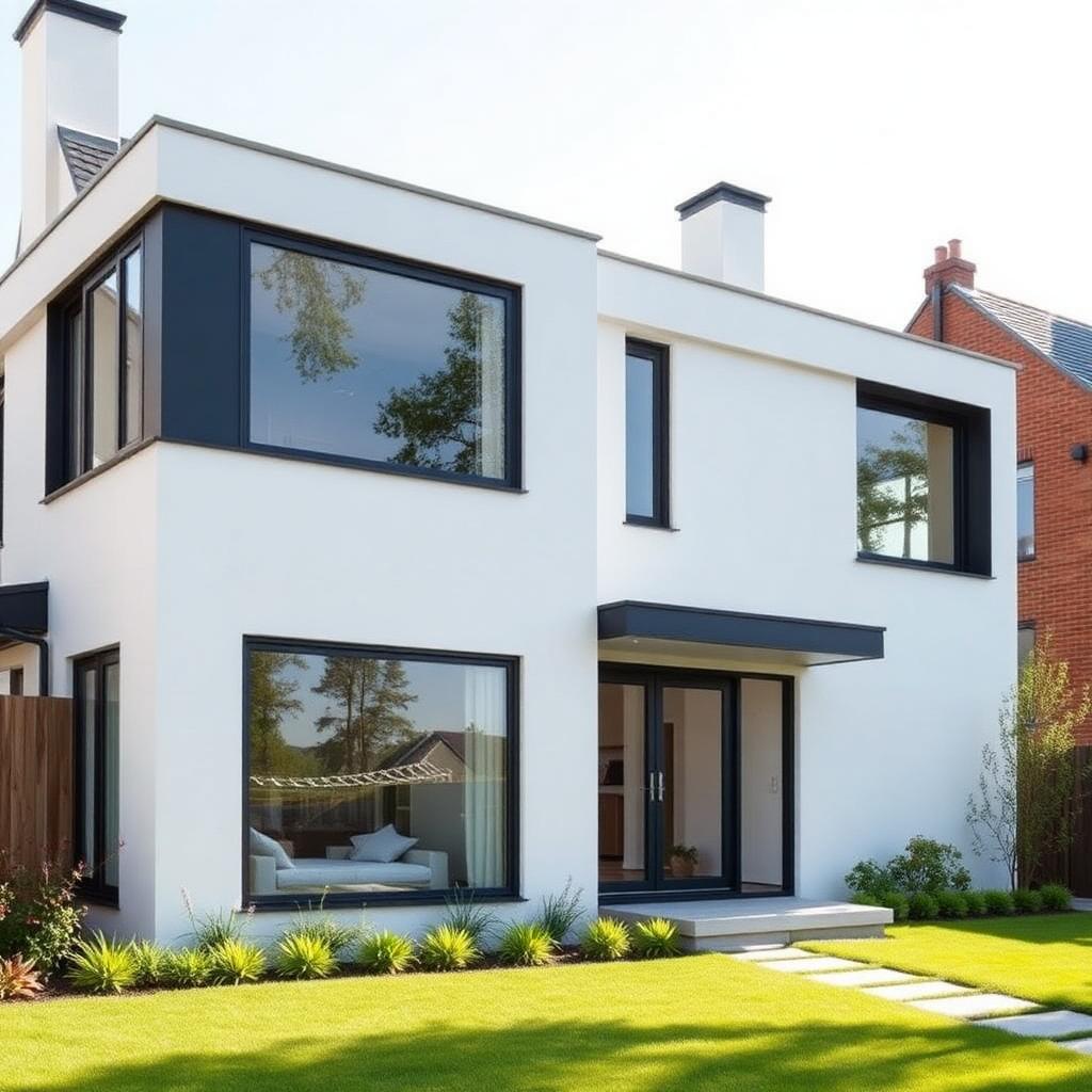 Modernes Haus mit anthrazitfarbenen VEKA-Fenstern