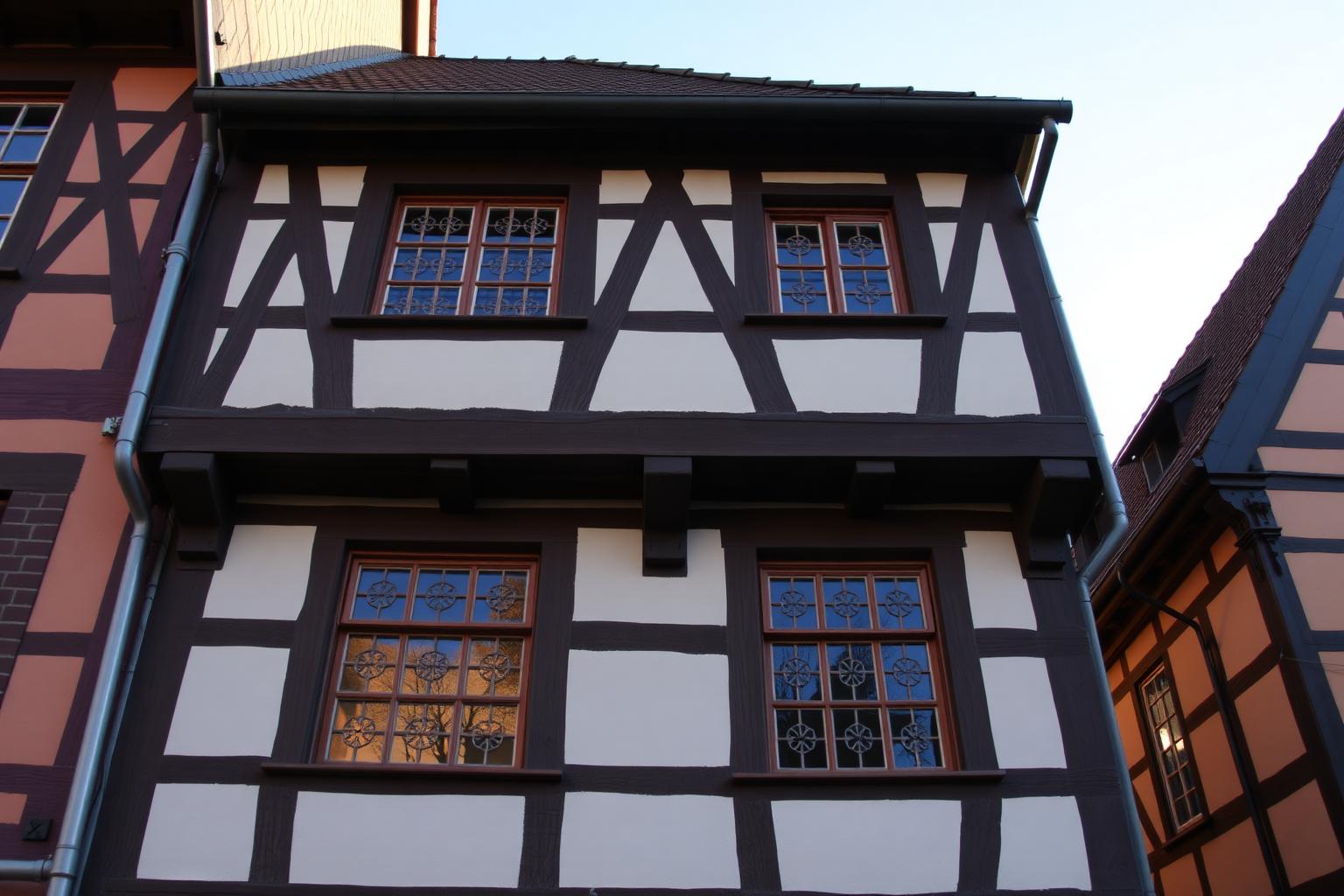 Fachwerkhaus mit restaurierten Sprossenfenstern